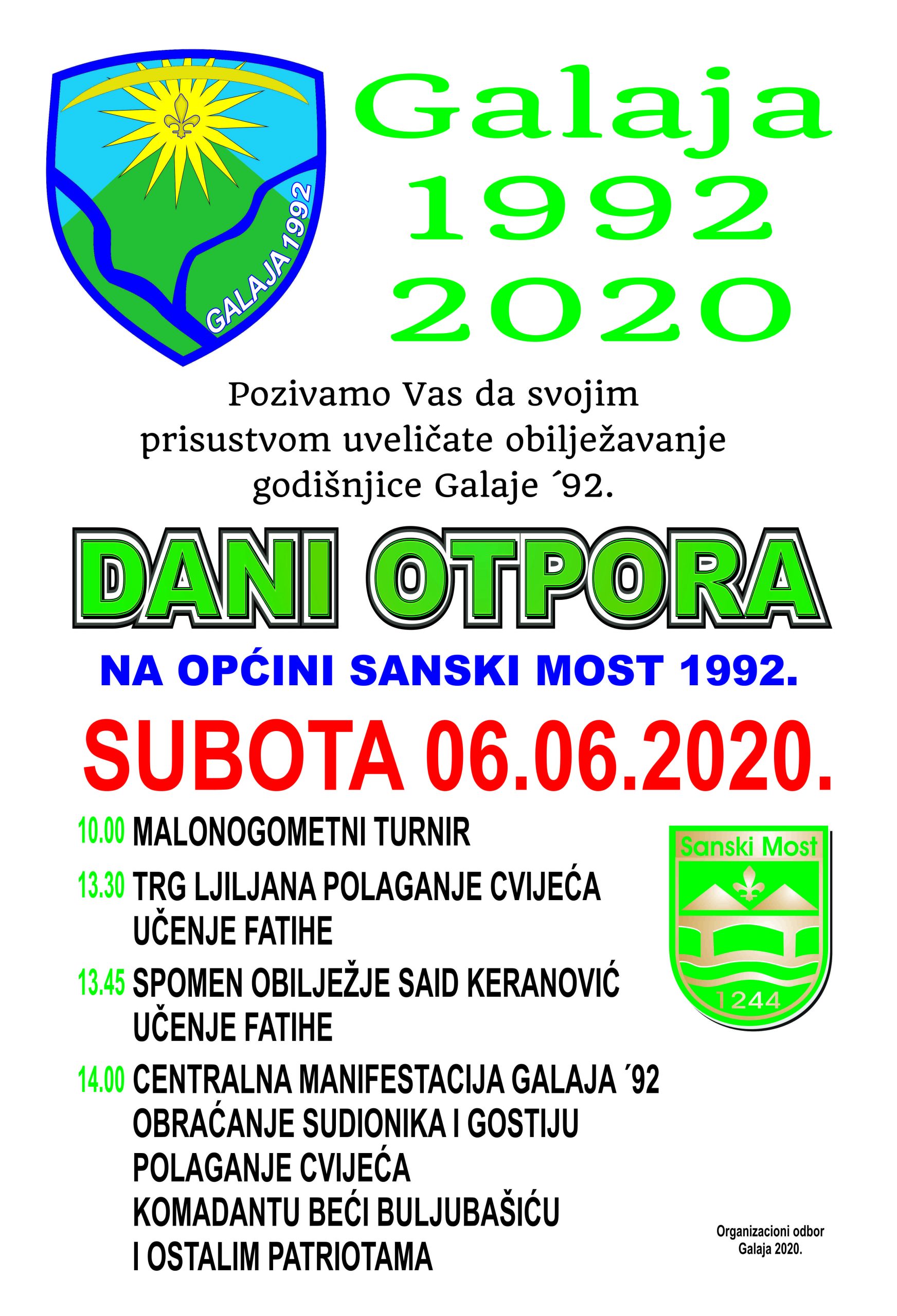 U SUBOTU MANIFESTACIJA „GALAJA 1992-2020“